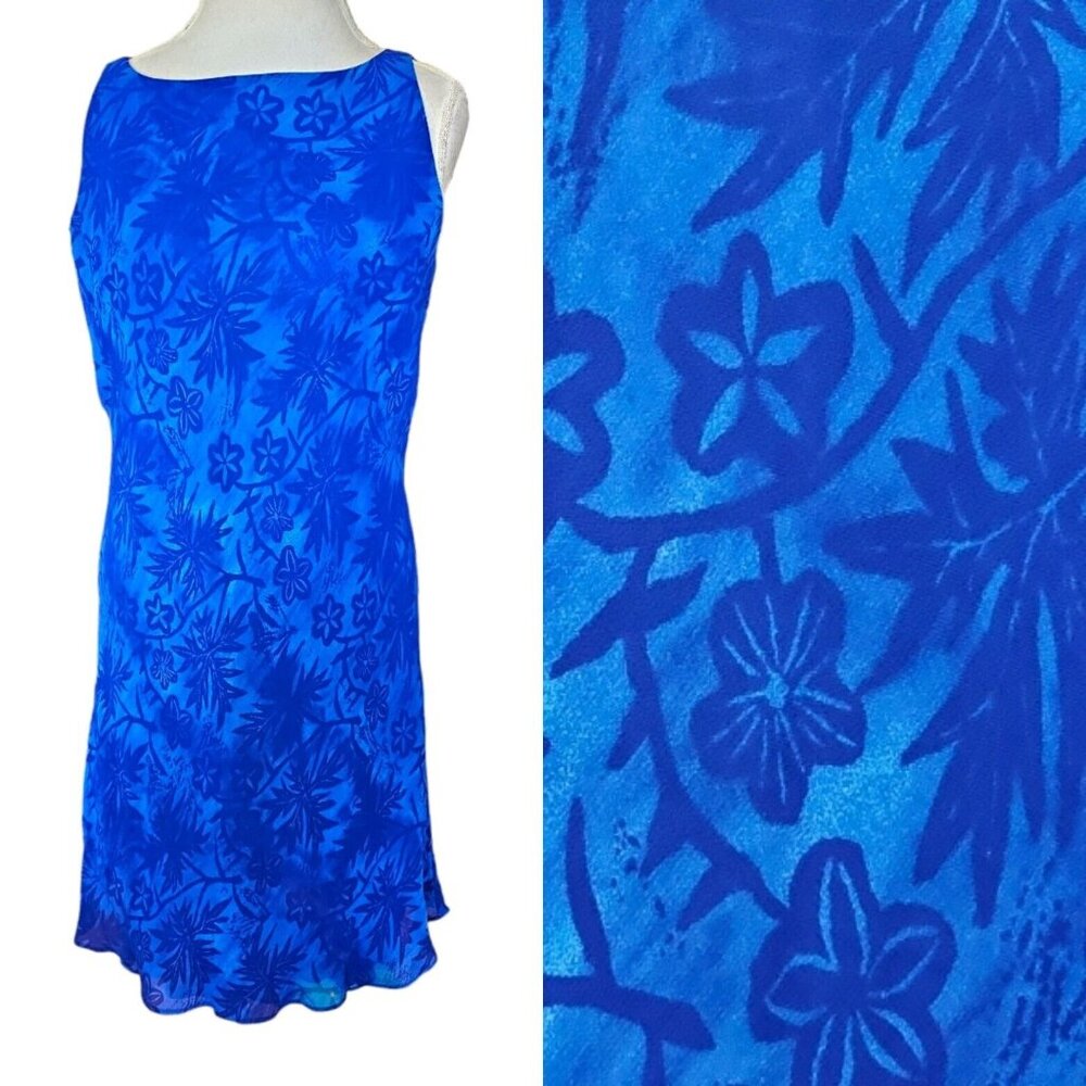 Vintage Y2K Blue Tropical Hawaiian Dress Floral Sleeveless Below Knee Size Large - Picture 11 of 11